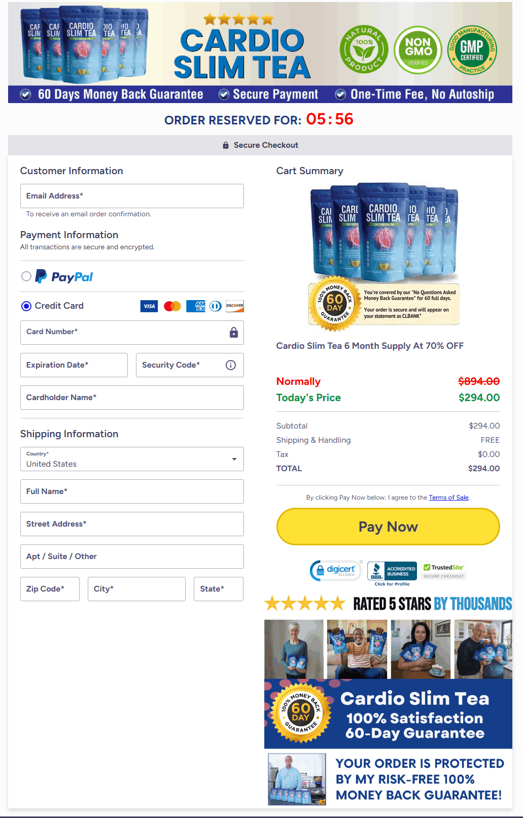 cardio slim tea™ Buy Checkout Page